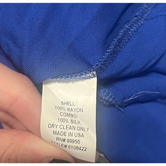 Shoshanna Midnight Women's M Blue Slinky Maxi Vneck Evening Gathered Dress EUC - Picture 4 of 5